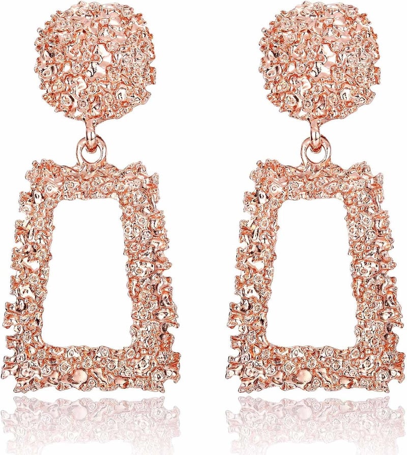 Jstyle Gold Statement Clip On Earrings for Women, Big Rectangle Geometric Dangle Clip Earrings Fashion Large Gold Silver Hot Pink Drop Earrings for Women Non Pierced - Image 1